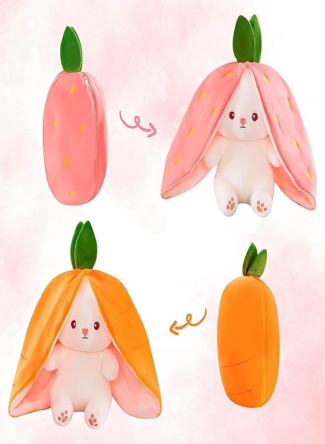 MOKRUSH Plush Toy Big 34 CM Pillow, Reversible,Cute Rabbit Sofa Pillow, Easter Bunny Stuffed Animal Cute Rabbit Plushie Birthday Gift for Boys Girls and Kids (Strawberry + Carrot) - Image 2